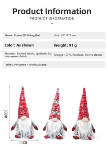Détails d'un gnome de Noël fait main avec ses dimensions et ses matériaux utilisés