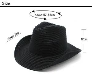Size chart showing dimensions for black knit jazz fedora hat with a 57-58cm head circumference