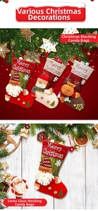 Detailed view of Christmas stockings with Santa, Snowman, and Reindeer cartoon character