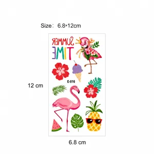 Détail de tatouages d'été imperméables avec motifs flamant et ananas, taille 6,8x12cm