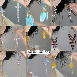 Long Tassel Earrings Butterfly Flower Zircon Copper With 925 Sterling Silver Earring Post Elegant Chic Jewelry For Women