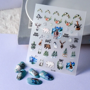 5D Embossed Nail Art Stickers Christmas Winter Polar Bear Reindeer Snowflake Self Adhesive Waterproof Manicure Decals