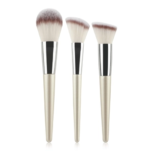 3pcs makeup brush set with champagne gold handles and soft gradient bristles for powder and contour