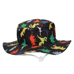 Chapeau bob noir pour enfants avec imprimés dinosaures colorés et cordon ajustable