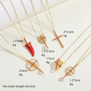 14K gold plated layered necklace set with chili, virgin mary, and cross pendants