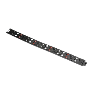 Men's magnetic therapy bracelet in black stainless steel with white and red stone inlays