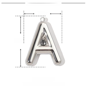 Detailed size parameters for the 38mm stainless steel letter A mirror pendant