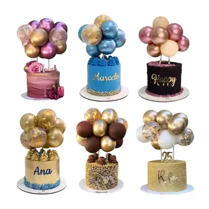 Mini Balloon Cake Topper Metallic Confetti Latex Balloons With Paper Straws For Birthday Party Dessert Decoration