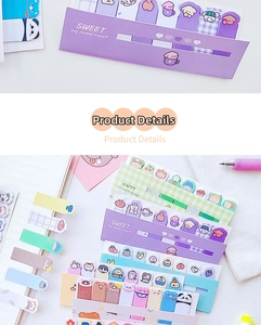 Detail view of cute cartoon sticky notes with puppy and panda patterns for sorting