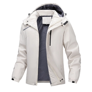 Giacca a vento con cappuccio da uomo con calda fodera in pile grigio in bianco crema