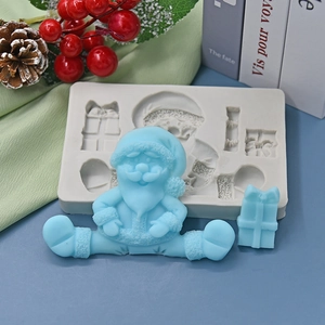 Santa Claus Gift Box Silicone Mold Embossed Christmas DIY Cake Decoration Fondant Chocolate Soap Candle Making Tool