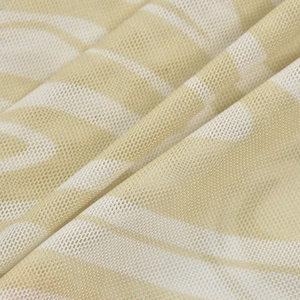 Detailed macro view of beige hollow-out mesh fabric texture and woven grid pattern