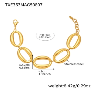 Detailed size specifications for gold stainless steel oval link chain bracelet