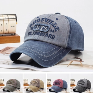 Vintage Washed Cotton Baseball Cap Distressed Letter Embroidery Outdoor Sun Protection Streetwear Adjustable Men Women