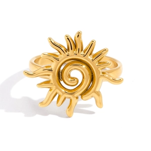 Bague soleil en acier inoxydable plaqué or 18k avec un design en spirale vintage