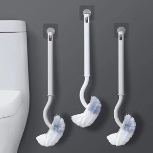 Curved Long Handle Toilet Brush Bathroom Deep Cleaning Scrubber Dense PP Bristles No Dead Corners Ergonomic Design Grey