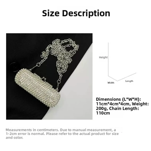 Size guide for white pearl mini crossbody bag with dimensions 11x4x4cm and 110cm chain