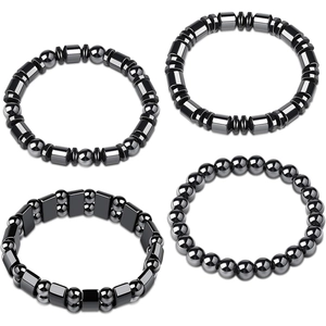 Vierteiliges Set aus 8mm schwarzen Hämatit-Perlenarmbändern mit metallischem Glanz