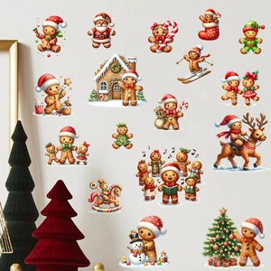 Dettaglio degli adesivi murali natalizi con omino di pan di zenzero e renne festive