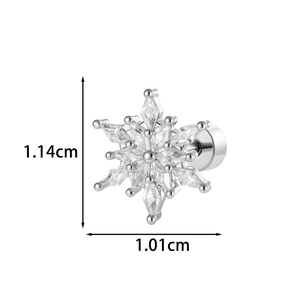 Sparkling silver snowflake zircon stud earring with screw back, 1.14cm x 1.01cm size