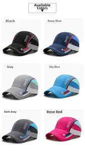 Detailed grid view of quick-dry baseball caps in six colors with breathable mesh design