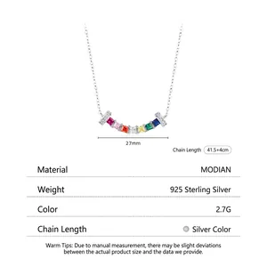 925 sterling silver rainbow gradient gemstone necklace with seven square cut stones