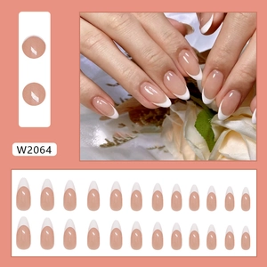 Faux ongles amande French manucure blanc laiteux et rose nude lot de 24 pièces