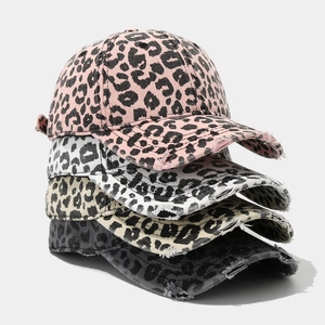 Leopard Print Baseball Cap Distressed Frayed Edge Vintage Streetwear Baumwolle Verstellbar Sonnenhut Unisex