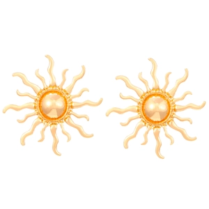 Elegant gold sun-shaped stud earrings with vintage metallic texture for women