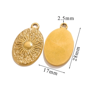 Detail view of gold tarot sun pendant with dimensions 17mm by 28mm for DIY jewelry