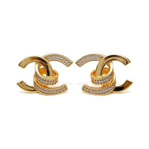 Elegant 18k gold plated double C earrings with shimmering cubic zirconia stones