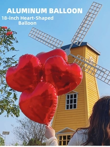 Close-up of 18 inch red heart aluminum balloon for wedding and festive decorations