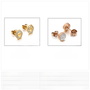 Detailansicht geometrischer Kristallohrringe in Gold, Silber und Roségold aus Stahl