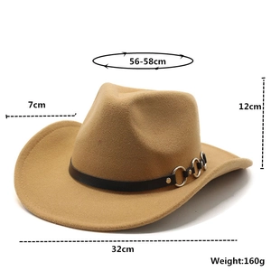 Detailed size specifications for the camel wool felt western cowboy fedora hat