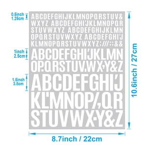 Macro view of alphabet stickers in three sizes: 0.5, 1, and 1.5 inches for DIY crafts