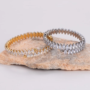 Elegant marquise-cut zircon stretch bracelets in gold and silver finish with stone decor