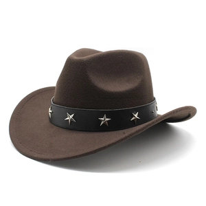 Western Cowboy Hat Wool Felt With Faux Leather Star Rivet Band Vintage Ethnic Style For Men Women Outdoor Sunshade