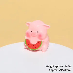 Detailed resin miniature of a cute pink pig holding a watermelon slice, 29x28mm size