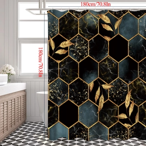 Dettaglio tenda da doccia 180x180cm con motivo marmo e dettagli in foglia d'oro