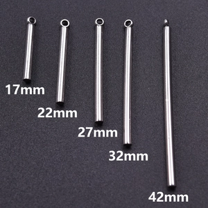 Detailed view of silver 304 stainless steel bar pendants in 17mm to 42mm length options