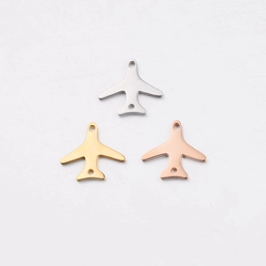 Three-color airplane shaped stainless steel pendants in silver, gold, and rose gold finishes