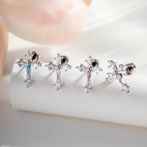 Cross Cartilage Stud Earring Titanium Steel Cubic Zirconia Piercing Jewelry Minimalist Niche Design For Women And Men