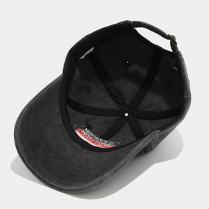 Detailed view of 6-panel baseball cap interior with reinforced tape and breathable eyelets
