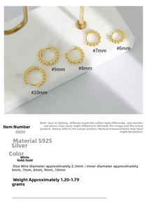 Detail view of S925 sterling silver hoop earrings in gold and platinum finishes