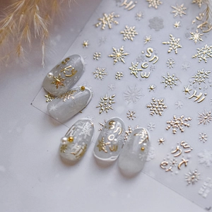 Adesivi per unghie 3D con fiocchi di neve bianchi e dorati e motivi a stella per manicure DIY