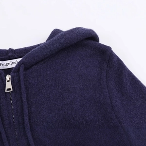 Veste à capuche rétro française pour femme violet foncé avec fermeture éclair métallique