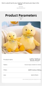 Detailed view of the soft yellow plush duck's rabbit fur fabric and 3DPP cotton stuffing