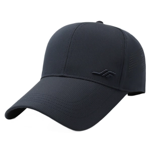 Men's black breathable baseball cap with laser-cut holes and side logo design