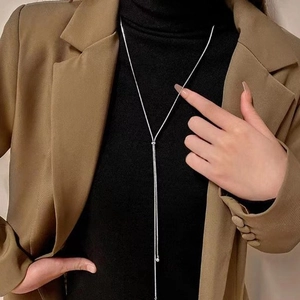 Adjustable Y-shaped silver snake chain sweater necklace with delicate metal ball charms