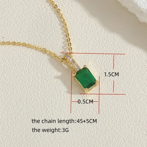 Detail showing 14K gold plated choker necklace with emerald green zircon pendant dimensions